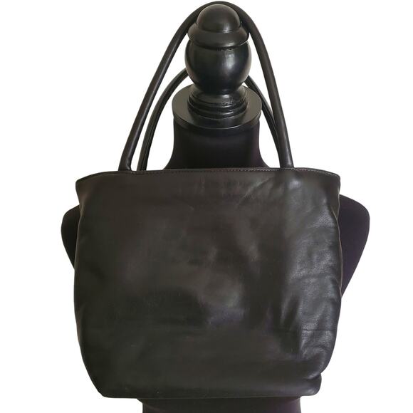 Retro Status Quo Black Leather Purse Vintage Small Minimalist Carry Handbag NYC - Picture 2 of 9